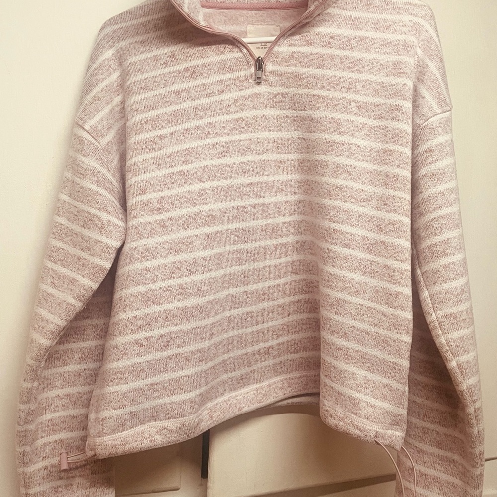 Striped Pink and White Quarter-Zip Pullover Sweater